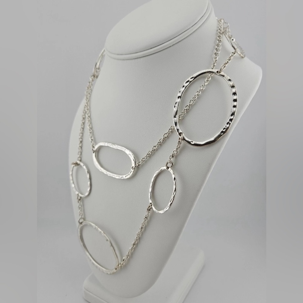 Long Elegant Silvertone Chain Necklace 39”